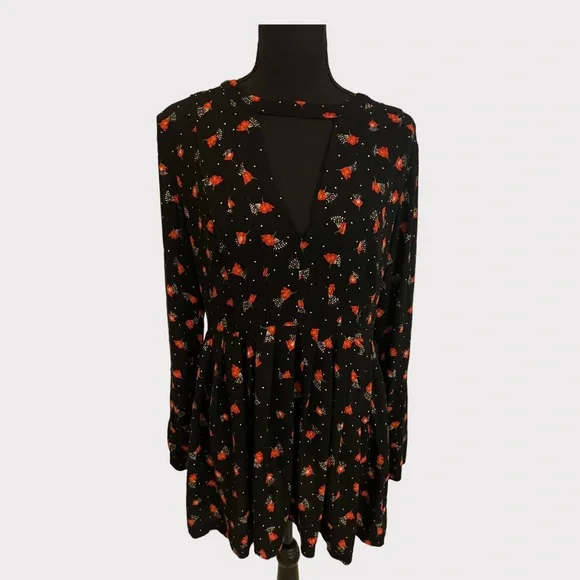 Free People Black Mini Dress with Red Floral Print - Picture 3 of 9